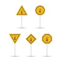 Hot air and hot steam warning sign isolated on a white background. Warning, caution, and danger sign. Five different shapes of billboard design. Air icon with multiple shape traffic sign. vector