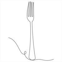 Continuous single drawing of knife fork spoon outline illustration vector
