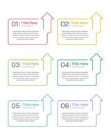Infographic 6 options, square frame style with arrows and data. Poster, Banner, Report and Presentation. vector