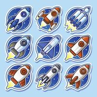 Set of Spaceship and Rocket Sticker. Science and Technology Illustration Theme. vector