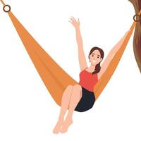 Woman in hammocks for rest and relaxation in the fresh air. vector