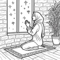 Serenity in Prayer A Meditative Coloring Page with Stars and Tranquil Surroundings vector
