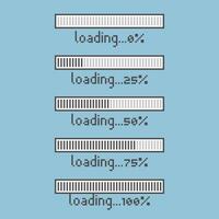 collection set of retro game 8bit pixel art loading process progress counter bar computer battery, banner vector
