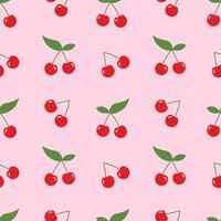 Seamless pattern with ripe cherries on a pink background vector