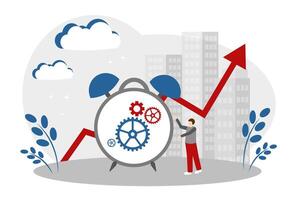 The concept of time management. A man and a clock with gears. Planning and productivity vector