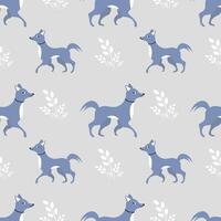 Seamless pattern with dogs on a gray background vector