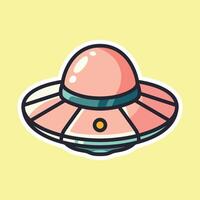 Cute Cartoon UFO with Dome and Beam of Light on Yellow Background vector