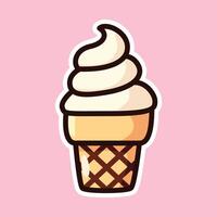 Vanilla Ice Cream Cone in Waffle Cone Icon with Pink Background vector