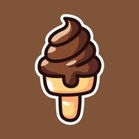 Chocolate and Vanilla Swirl Ice Cream Cone Icon with Brown Background vector