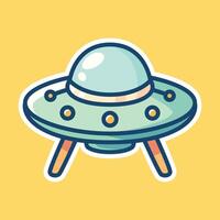 Cartoon UFO Spaceship with Green Dome and Landing Legs on Yellow Background vector