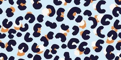 Seamless leopard pattern with bold black spots on a soft, light blue background. Ideal for textile design, fashion, packaging, wild animal prints vector