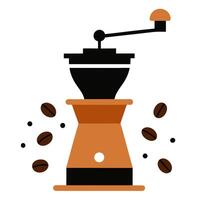 Free simple icon of a coffee grinder and scattered beans vector