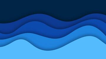 Blue sea wave papercut style background. design vector