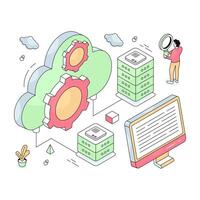 Conceptual isometric design illustration of cloud setting vector