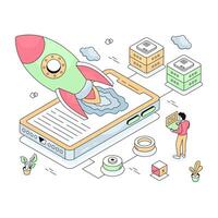 Creative design illustration of mobile launch vector