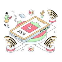 A isometric design illustration of mobile battery vector