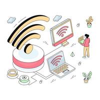 Editable design illustration of connected laptop vector