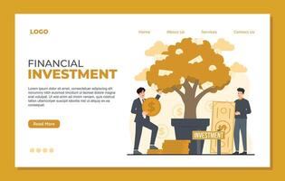 Flat landing page design of financial investment concept with people putting money into tree. vector