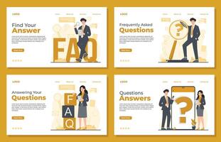 Landing page template for FAQ section, Frequently asked questions designed to provide quick answers and support vector