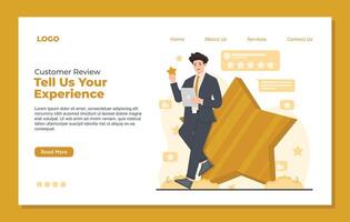Landing page template designed for customer reviews, showcasing feedback and enhancing trust in businesses vector