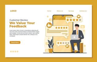 Customer review and feedback concept. Flat design illustration. Landing page template. vector