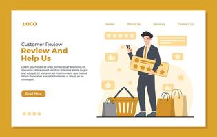 Landing page template designed for customer reviews Flat design illustration concept of online shopping and e-commerce. vector