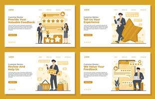 Set of flat design illustrations concept of online reviews and feedback. vector