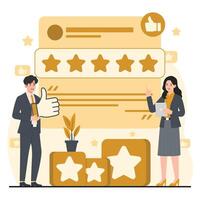 Customer reviews concept. illustration in flat cartoon style. User experience, rating, feedback, evaluation, feedback, customer experience. vector