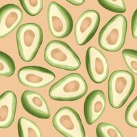 Seamless pattern with hand drawn avocado slice on beige background. vector