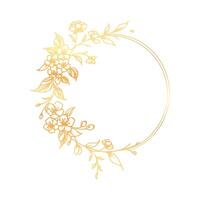 Golden floral frame with a circle on a white background vector
