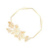 Golden floral frame with a hexagonal shape vector