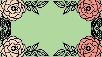 A floral frame with roses on a green background vector