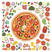 isolated pizza toppings illustrations vector