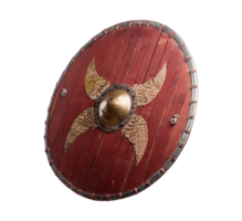 A wooden shield with a golden eagle on it png