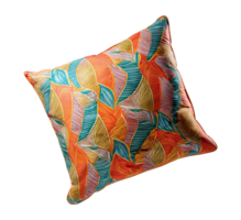A colorful cushion with a pattern of leaves png