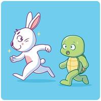 Rabbit and turtle race to win the finish line vector