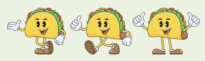 retro vintage style taco character mascot collection set vector