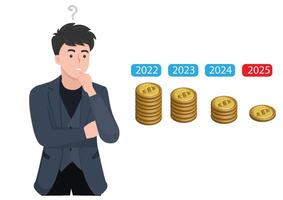 Illustration of a young businessman while thinking and having questions in his mind. vector