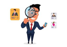 Human resources department looking for new employees from magnifying glass vector