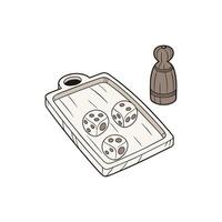 A wooden board with dice and a wooden dice box vector