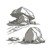 A drawing of a rock and a rock with grass vector