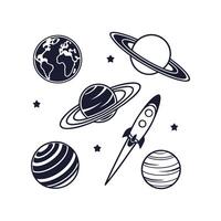 Set of planets and rockets in space vector