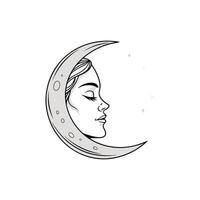 A woman's face is drawn on the moon vector