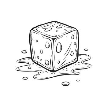 hielo cubo con líquido en eso en un garabatear estilo vector