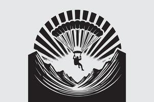 Black and White Parachute Silhouette Graphics vector