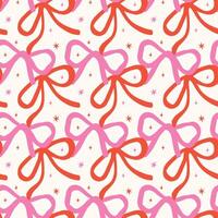 Retro Red and Pink Squiggle Bows Seamless Pattern Wavy Hand Drawn isolated on background vector