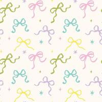 Retro Pastel Colorful Wavy Bows Seamless Pattern Hand Drawn isolated on backgroud vector