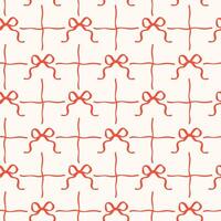 Retro Red Wavy Bows Seamless Pattern Squiggle Hand Drawn isolated on background vector
