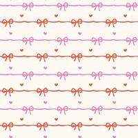 Retro Red and Pink Wavy Bows Seamless Pattern Horizontal Squiggle Hand Drawn isolated on background vector