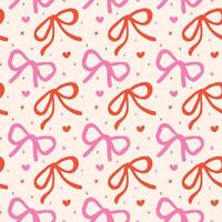 Retro Red and Pink Wavy Bows Seamless Pattern Hand Drawn isolated on backgroud vector